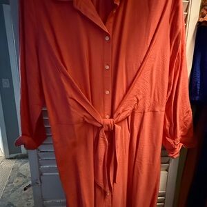 LOFT Vibrant Coral Button-Down Midi Dress PLUS size 18